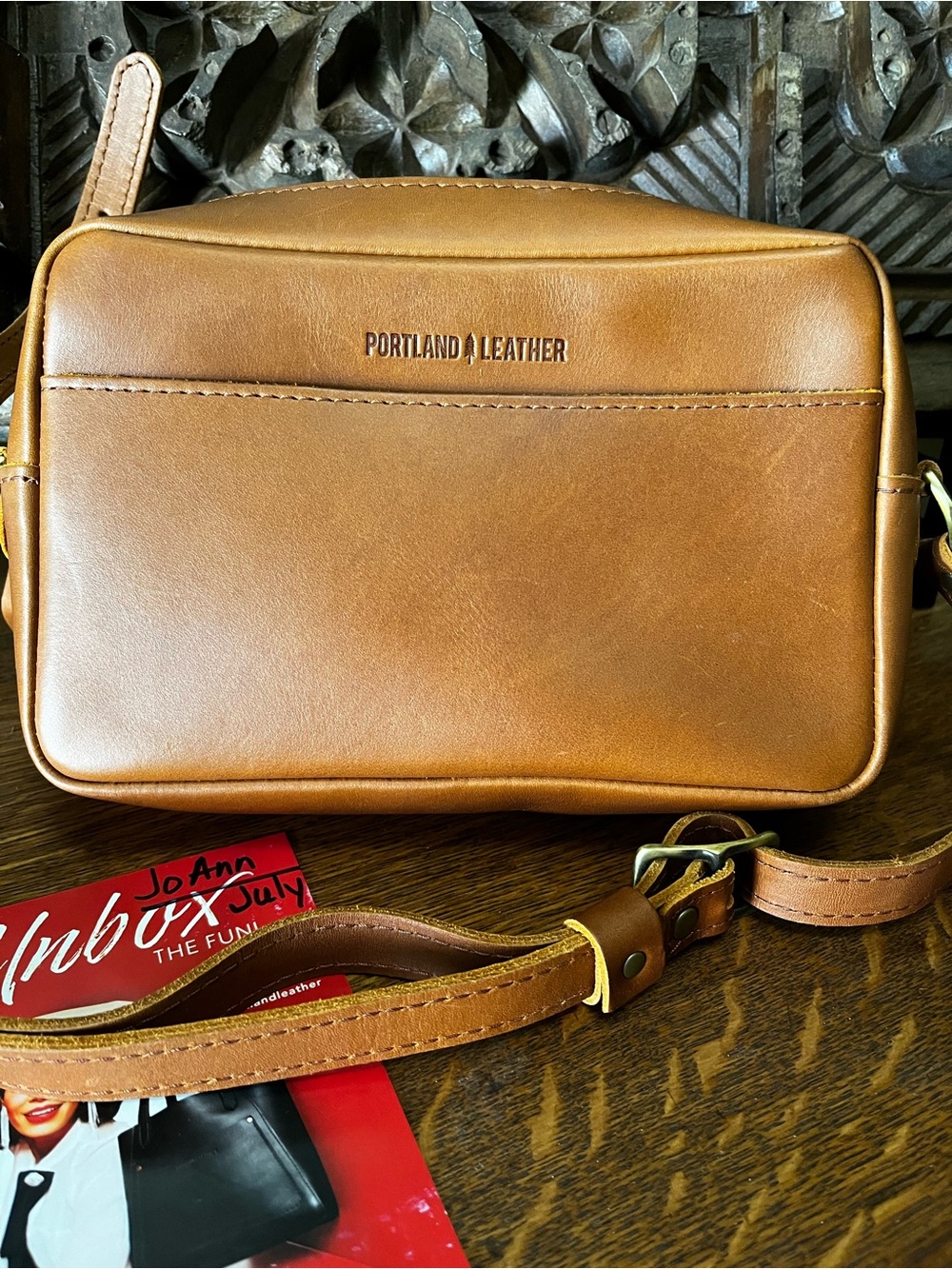 Portland Leather Honey Large Camera Crossbody Bag/Purse